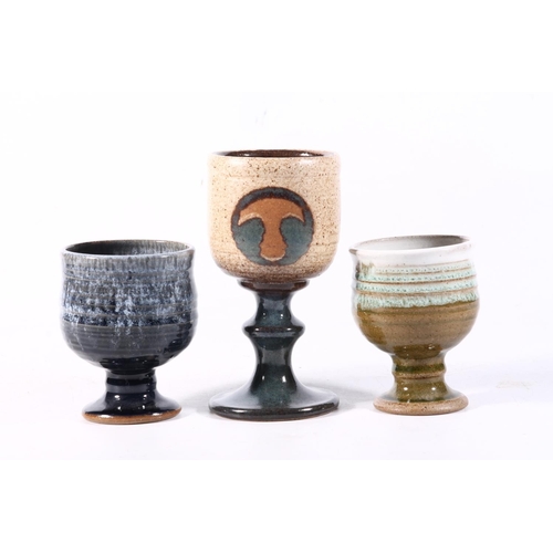 67 - Welsh Laugherne Studio Pottery goblet and two Scottish John O Groats Studio Pottery goblets.  (... 