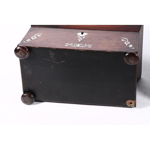 72 - 19th century rosewood and mother-of-pearl inlaid tea caddy and a later metronome.