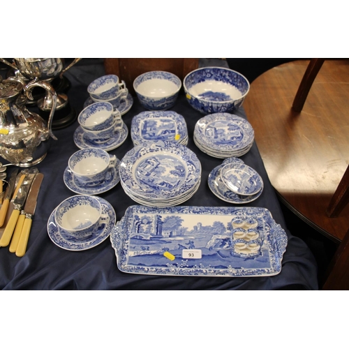 93 - Copeland Spode Italian blue and white ceramics to include a toastrack, platters, cups, saucers, bowl... 