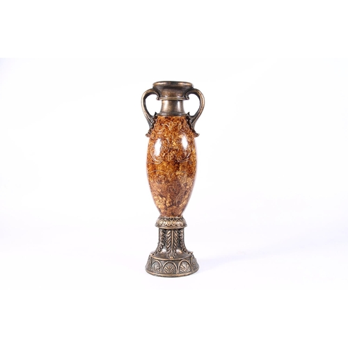 103 - Tortoiseshell coloured glazed Etruscan style vase, 37cm high.