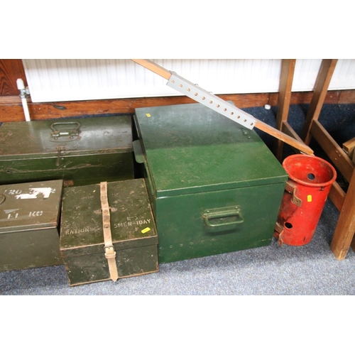 169 - British military and other ammunition, ration boxes, and Naval blue painted boxes.