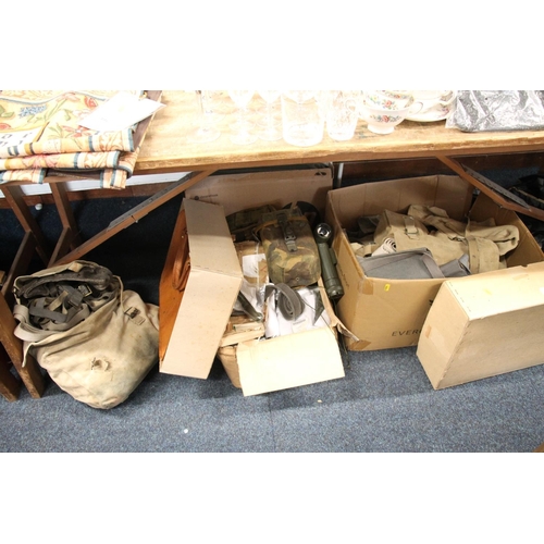 170 - British military and world military webbing, canvas items, buckles, belts, a box of NATO green torch... 