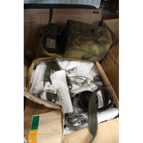 170 - British military and world military webbing, canvas items, buckles, belts, a box of NATO green torch... 