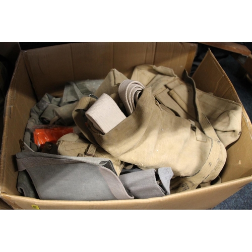 170 - British military and world military webbing, canvas items, buckles, belts, a box of NATO green torch... 