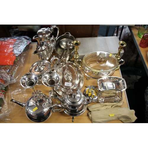 174 - Silver-plate and other metalware to include an AA badge.