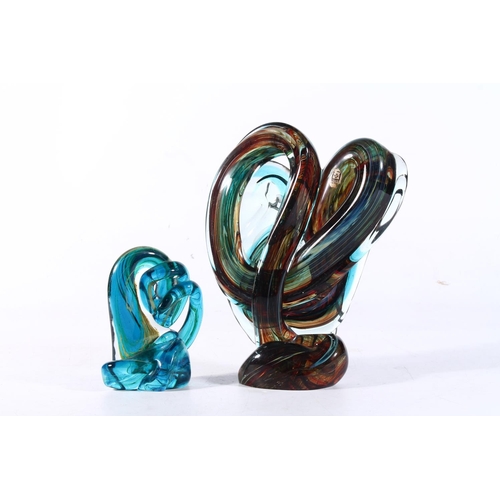 253 - Two Mdina Art Glass free form sculptures, largest 22cm high.