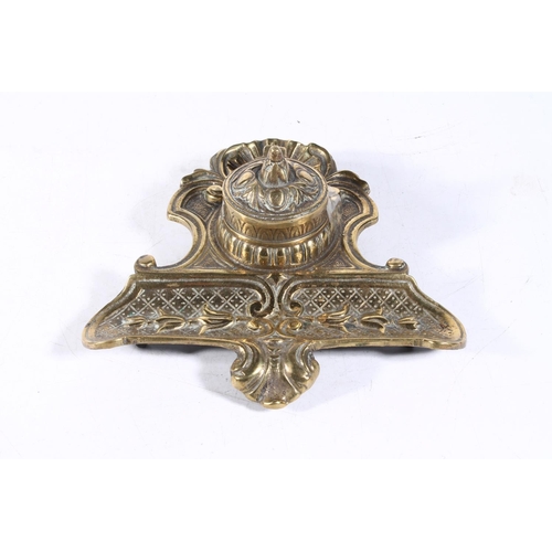 265 - Ornate brass inkstand, 17cm wide.