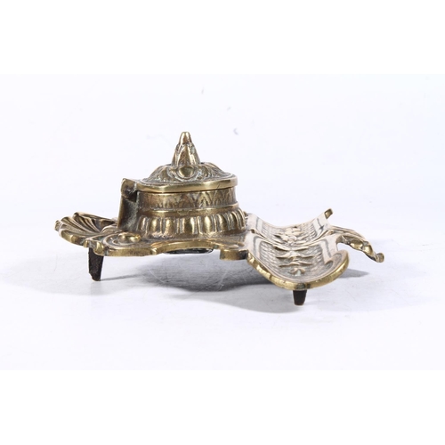 265 - Ornate brass inkstand, 17cm wide.