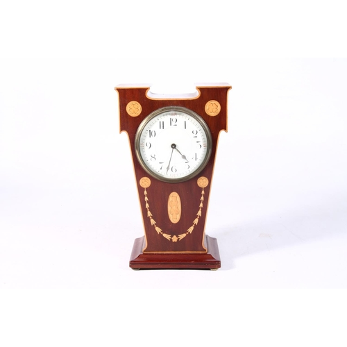 96 - Edwardian Art Nouveau inlaid mahogany and box wood mantel clock, 24cm high.