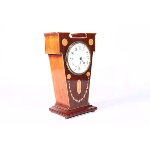 96 - Edwardian Art Nouveau inlaid mahogany and box wood mantel clock, 24cm high.