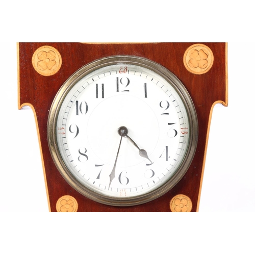 96 - Edwardian Art Nouveau inlaid mahogany and box wood mantel clock, 24cm high.