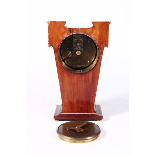 96 - Edwardian Art Nouveau inlaid mahogany and box wood mantel clock, 24cm high.