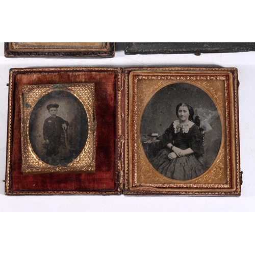 99 - Three ambrotypes and a metal photograph frame.