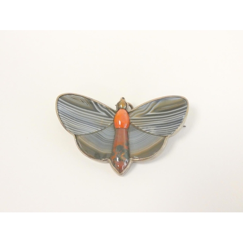 113 - Scottish 'pebble' butterfly brooch with chalcedony and jasper in silver.