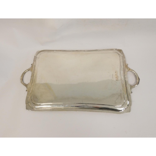 102 - Silver tray, rectangular with slightly incurved sides and gadroon and scroll edges by Hamilton &... 