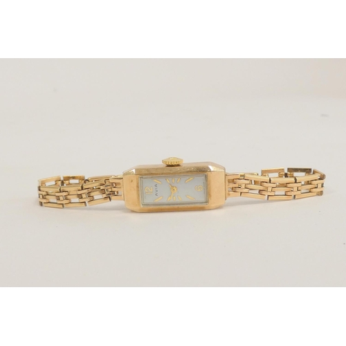 50 - Lady's Avia rectangular 9ct gold bracelet watch 1961, nett 11.3g.