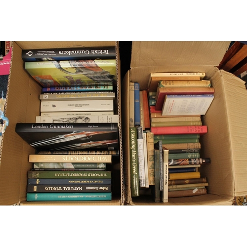 305 - Two boxes of books to include reference books, London Gunmakers, British Gunmakers, etc.