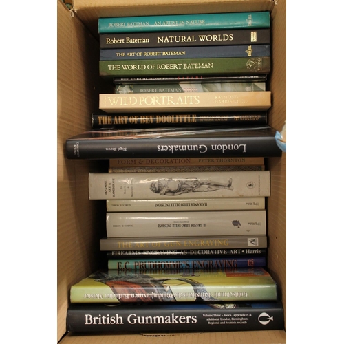 305 - Two boxes of books to include reference books, London Gunmakers, British Gunmakers, etc.