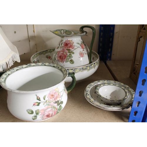 315 - Antique chamber pot, wash bowl and jug, etc.