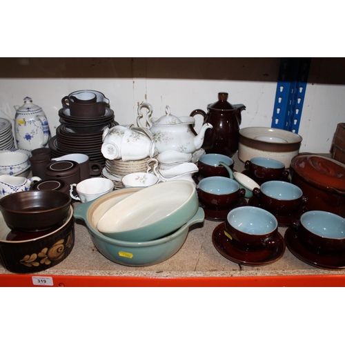 319 - Decorative ceramics to include Masons blue and white, Denby, Royal Albert part teaset, etc.