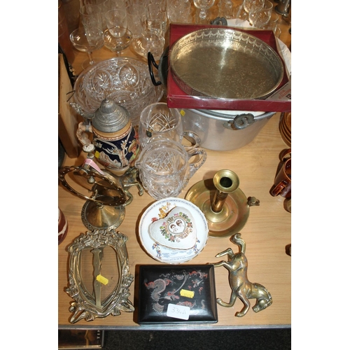 334A - Brass picture frames, candlestick, glassware, etc.