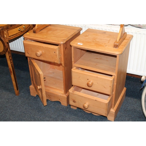 694 - Pair of pine bedside cabinets and a towel rail.