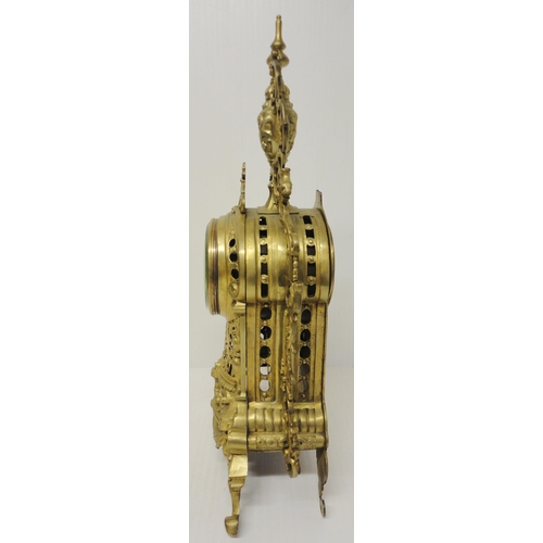 302 - French brass three-piece clock garniture in the Rococo taste, 20th century, comprising a large brack... 