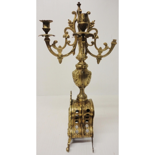 302 - French brass three-piece clock garniture in the Rococo taste, 20th century, comprising a large brack... 