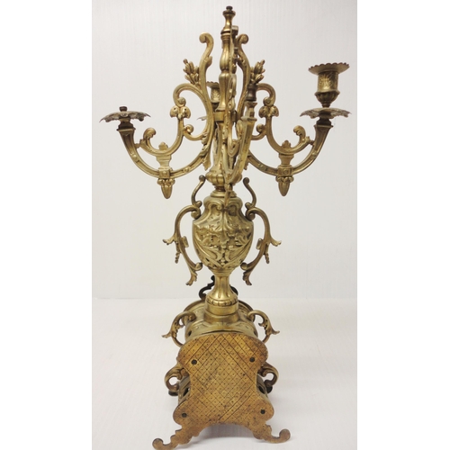 302 - French brass three-piece clock garniture in the Rococo taste, 20th century, comprising a large brack... 