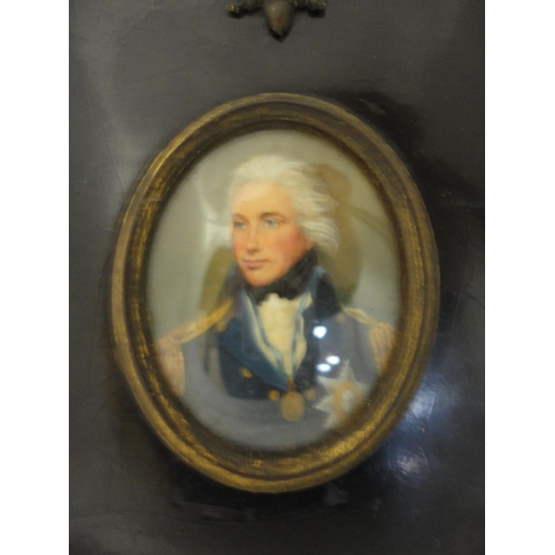 421 - Regency portrait miniature of Admiral Lord Horatio Nelson, oil on card, 5cm x 6.5cm, contained in an... 