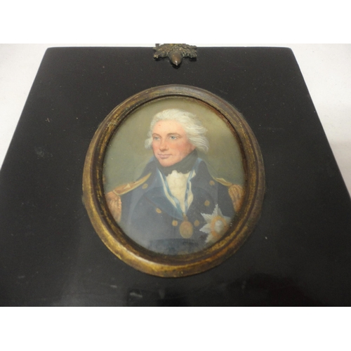 421 - Regency portrait miniature of Admiral Lord Horatio Nelson, oil on card, 5cm x 6.5cm, contained in an... 