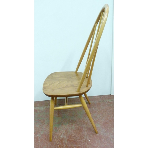 506 - Ercol beech and elm refectory table with ornate shaped supports to each end, united by beam stretche... 