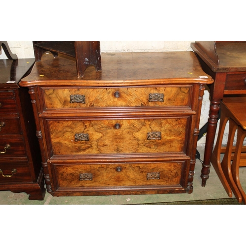 628 - 19th century walnut chest of three drawers.