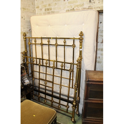 633 - Early 20th century brass framed bed, include frame parts, bottom base and mattress.