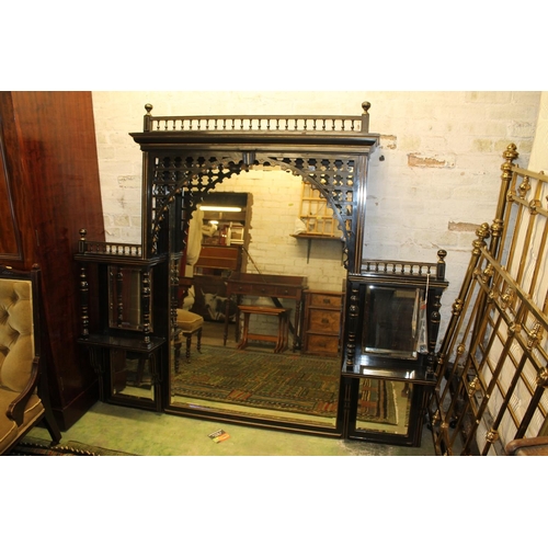 634 - Late 19th century Aesthetic style overmantle mirror painted in black and gilt.