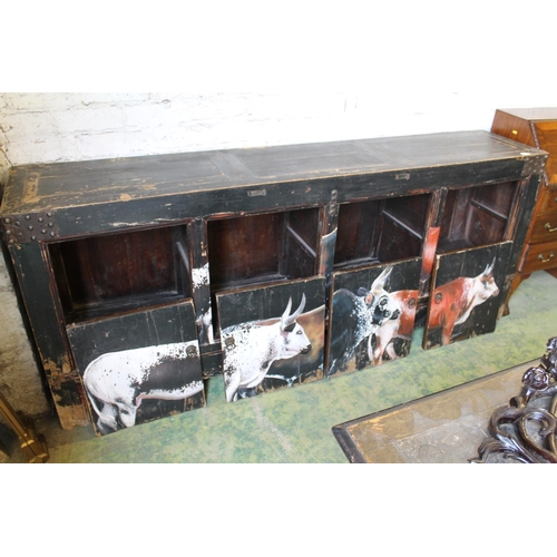 639 - Indian softwood sideboard, later painted with cattle scene to doors by the artist Robby Kotejin, pur... 