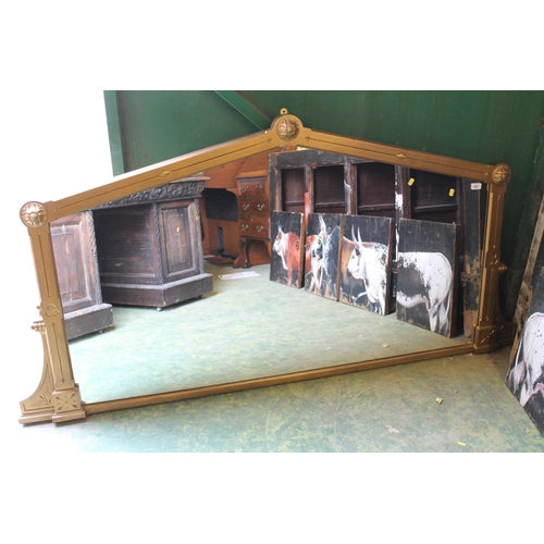 641 - Large early 20th century gilt framed overmantle mirror, 192cm wide.