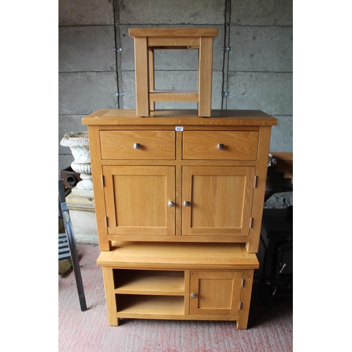 669 - Modern pine sideboard, a television table and an occasional table.