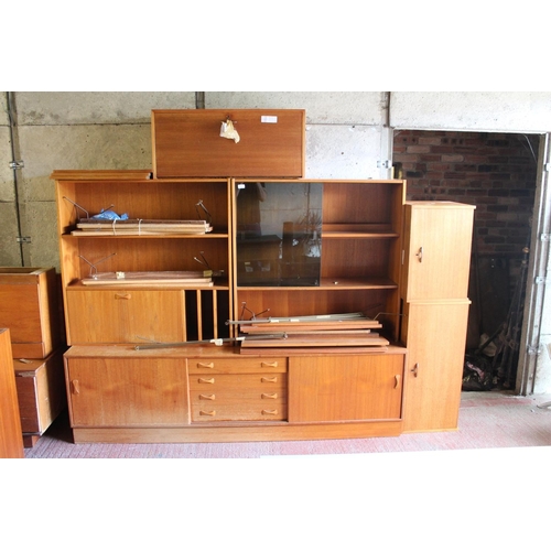 675 - Retro teak sideboard, sectional furniture, Ladderax unit and shelving.