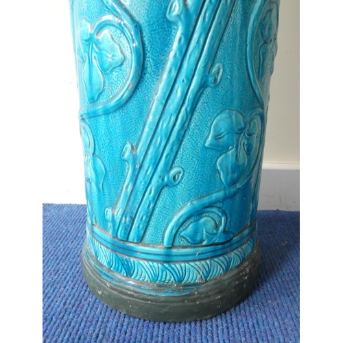 183 - Attributed to Burmantofts of Leeds, glazed pottery faience stick stand, decorated with incised motif... 