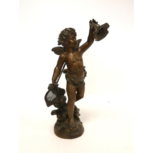 243 - After the original antique, French spelter figure in the form of a winged faun, bearing label to bas... 