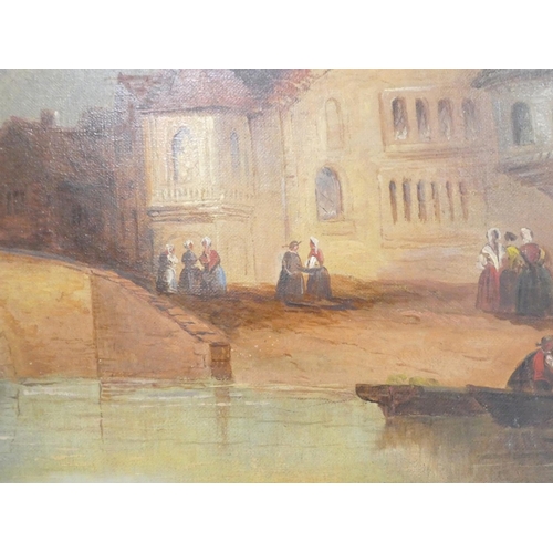 272 - 19th century Flemish School. River scene with rowing boats. Oil on Canvas.65cm x 44cm... 