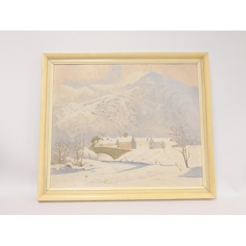 274 - 20th century British School.Mountainous snow sceneOil on canvas.60cm x 49cm... 