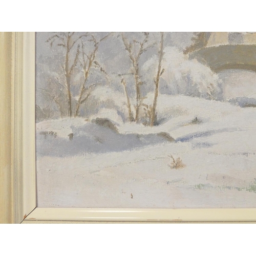 274 - 20th century British School.Mountainous snow sceneOil on canvas.60cm x 49cm... 