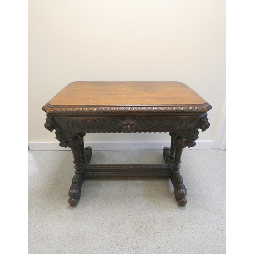 365 - Jacobean revival oak library table, the octagonal top with moulded decoration, above single drawer w... 