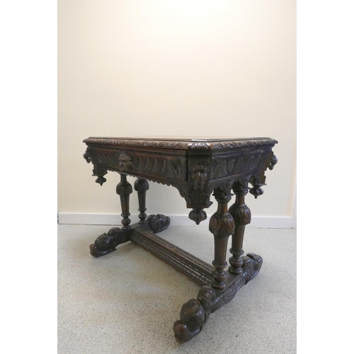 365 - Jacobean revival oak library table, the octagonal top with moulded decoration, above single drawer w... 