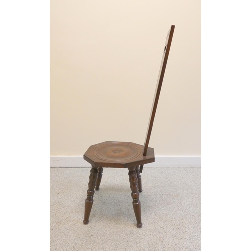 373 - 20th century dark oak spinning chair on bobbin turned supports. Height 92cm.