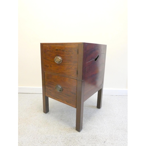 374 - Antique 19th century mahogany bedside cupboard with single drawer undertier and cut out handles eith... 