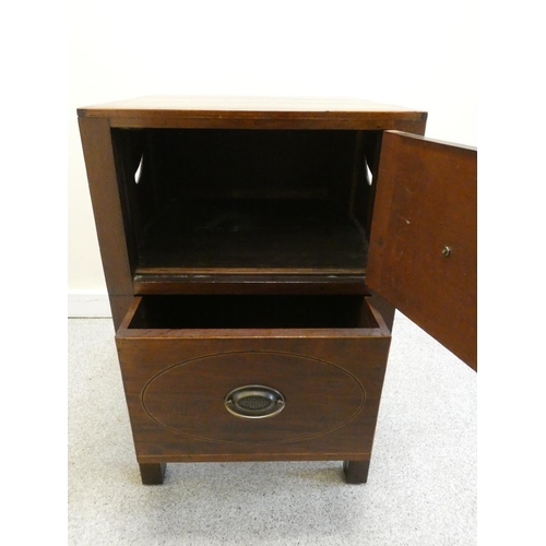 374 - Antique 19th century mahogany bedside cupboard with single drawer undertier and cut out handles eith... 