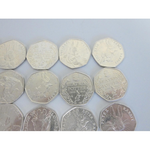 273 - United Kingdom. A collection of collectable Beatrix Potter fifty pence coins to include Jeremy Fishe... 